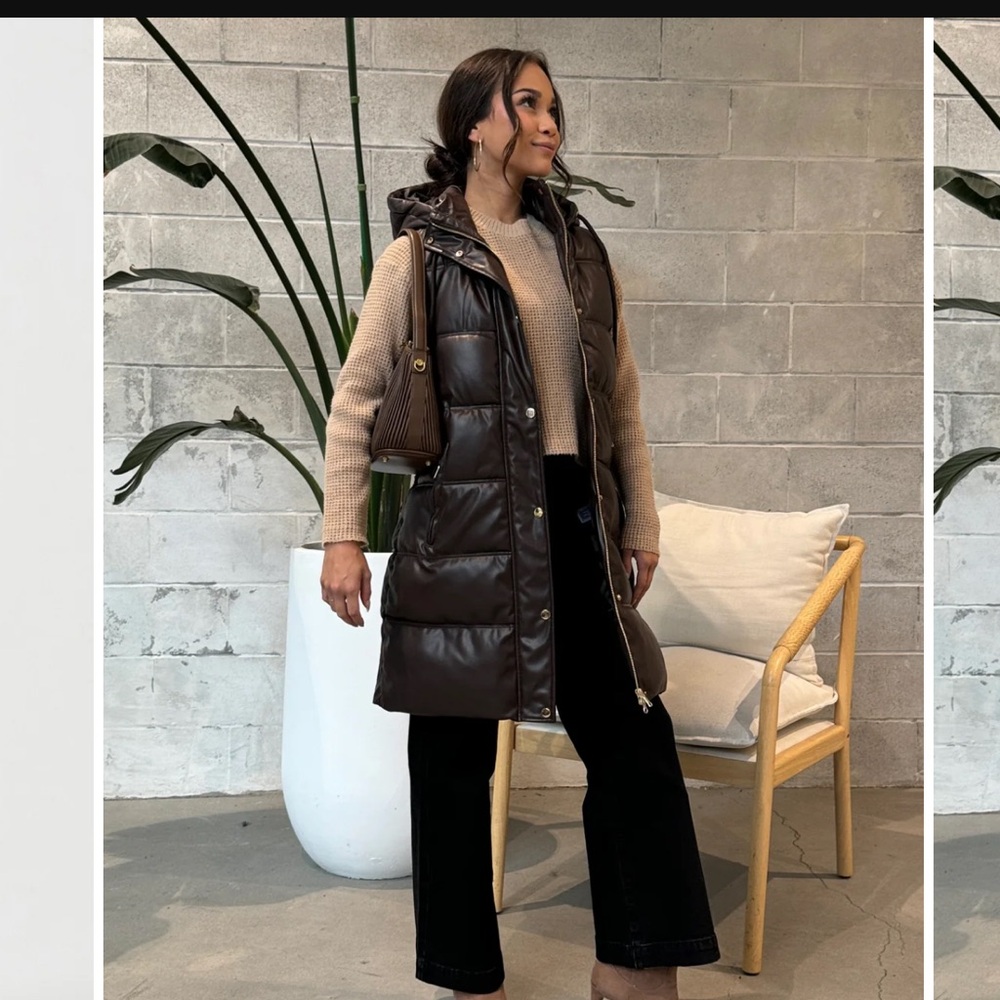 DEX long puffer vest (vegan leather)